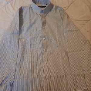 Verno Fashion, Neck 16, Blue Striped White Dress Shirt